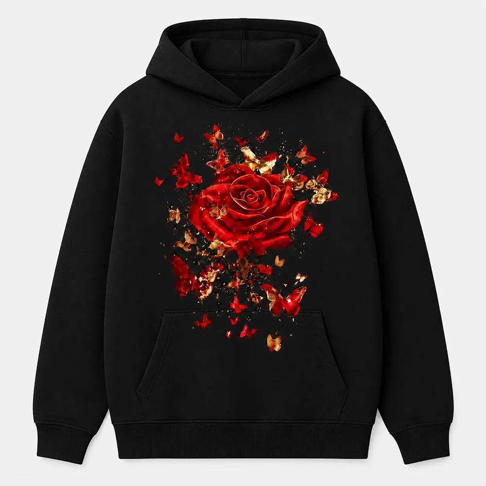 Crimson Rose & Golden Butterflies T-Shirt / Sweatshirt / Hoodie