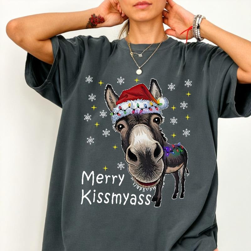 Funny Donkey Santa Hat And MERRY KISSMYASS Christmas Unisex T-Shirt / Sweatshirt / Hoodie