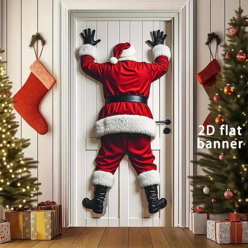 Happy Christmas Door Banner Fun Santa Porch Cover Durable Holiday Decoration