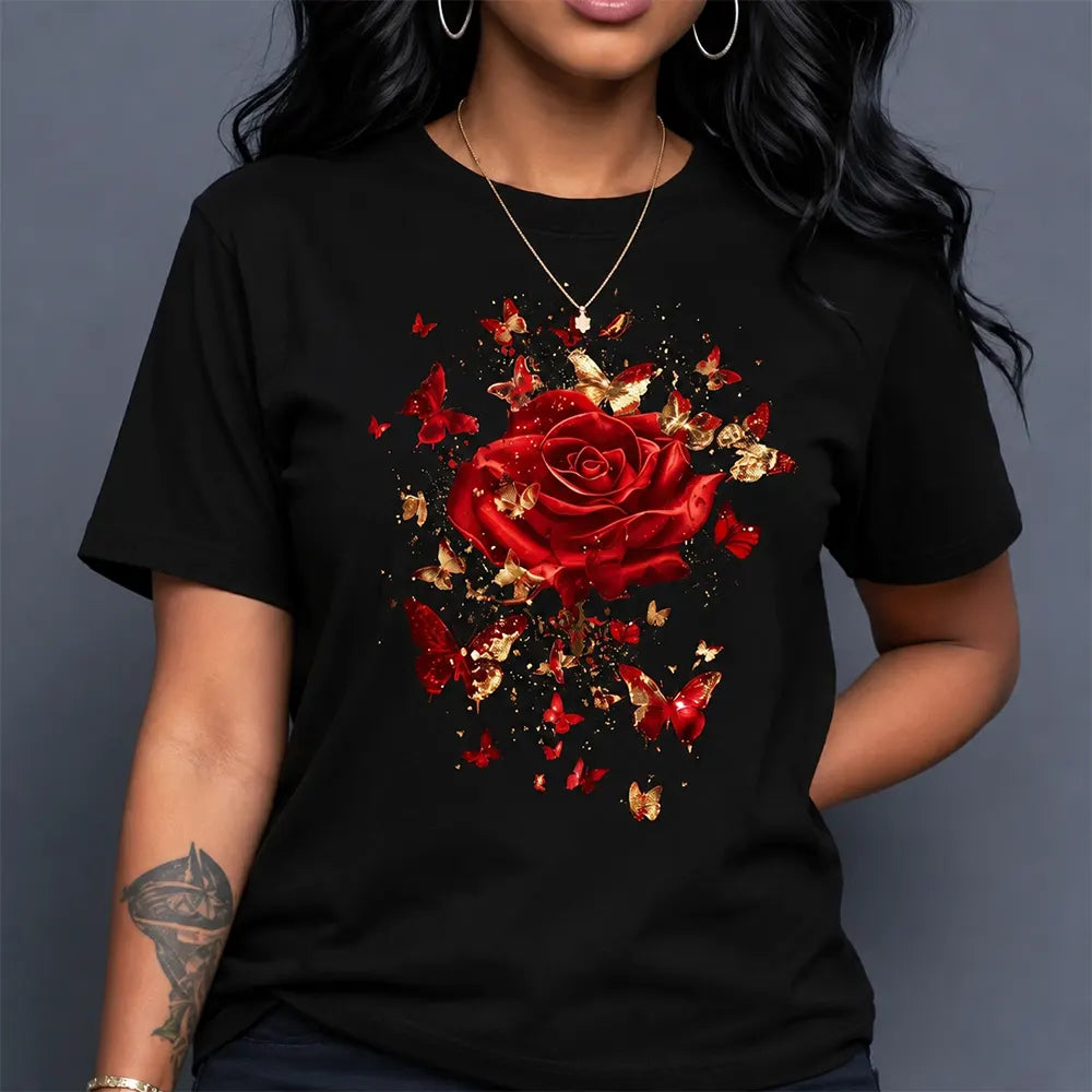 Crimson Rose & Golden Butterflies T-Shirt / Sweatshirt / Hoodie