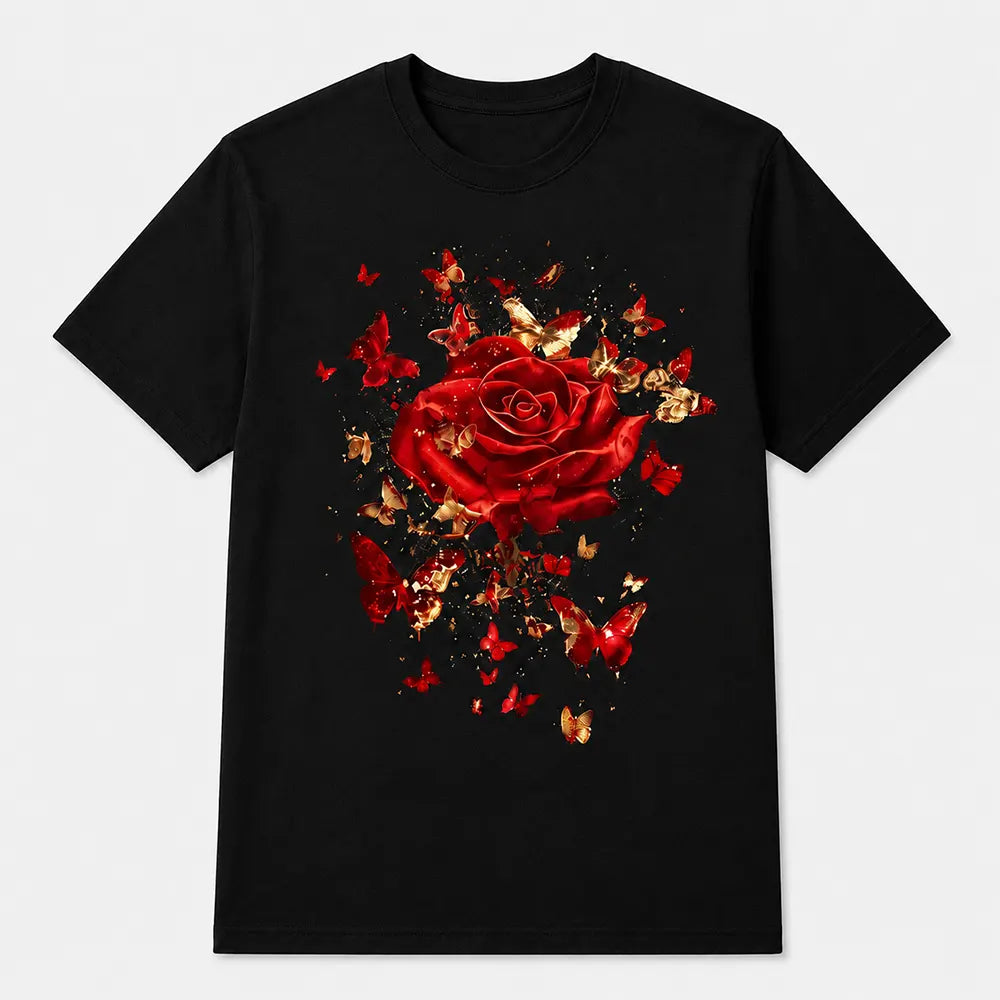 Crimson Rose & Golden Butterflies T-Shirt / Sweatshirt / Hoodie