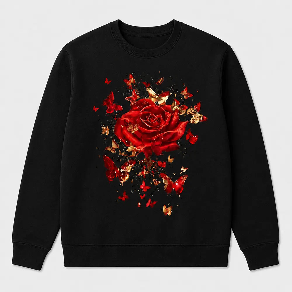 Crimson Rose & Golden Butterflies T-Shirt / Sweatshirt / Hoodie