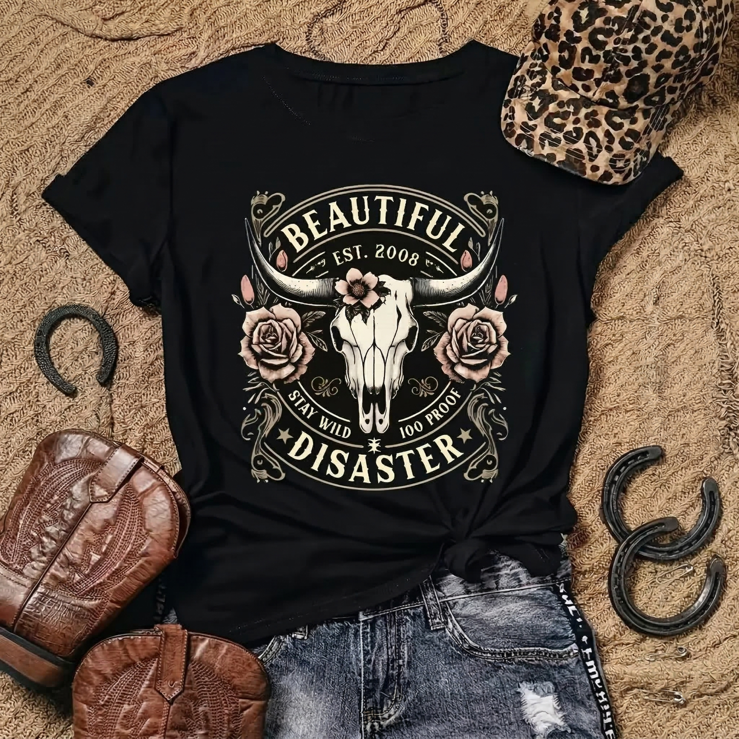 Beautiful Disaster Roses Bull Skull Design T-Shirt / Sweatshirt / Hoodie