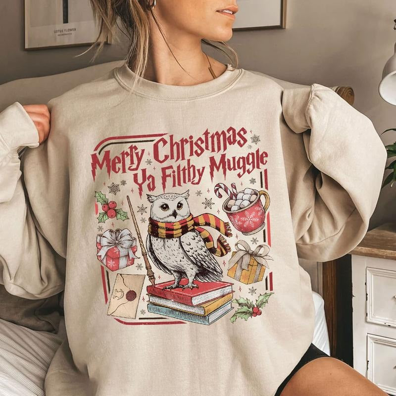 Merry Christmas Ya Filthy Muggle Wizard Holiday Owl T-Shirt / Sweatshirt / Hoodie