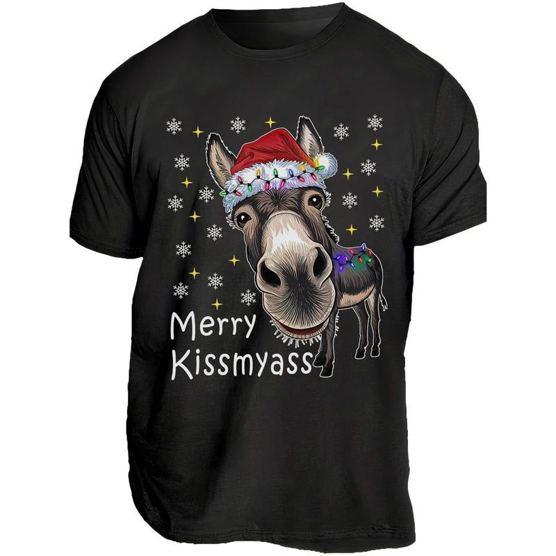 Funny Donkey Santa Hat And MERRY KISSMYASS Christmas Unisex T-Shirt / Sweatshirt / Hoodie