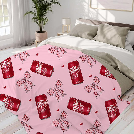 Dr Pepper Original Flavor Pink Bows With Red Hearts Blanket