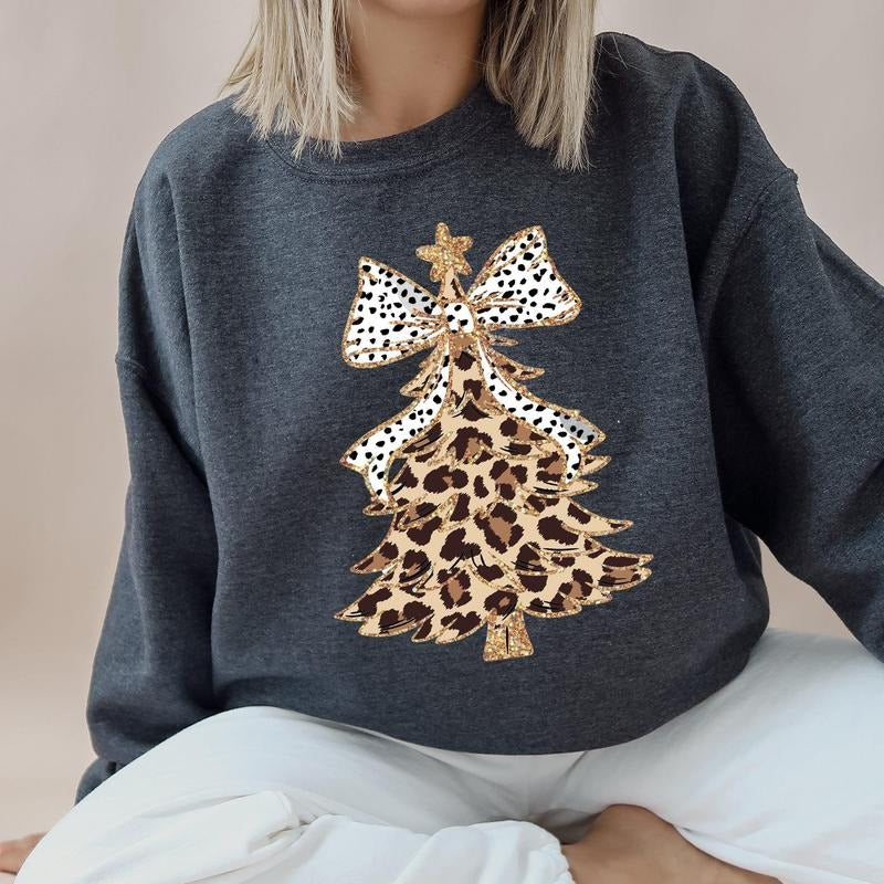 Leopard Print Tree With Dalmatian Bow Christmas T-Shirt / Sweatshirt / Hoodie