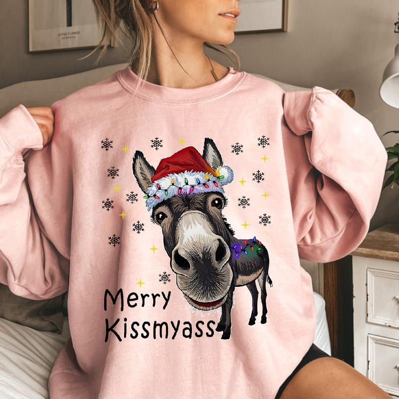Funny Donkey Santa Hat And MERRY KISSMYASS Christmas Unisex T-Shirt / Sweatshirt / Hoodie