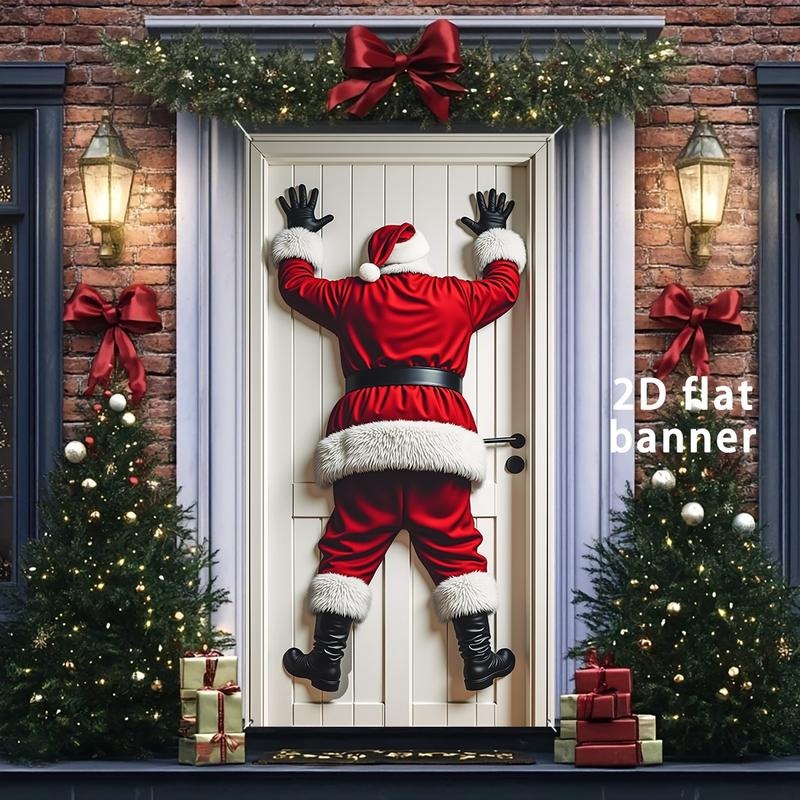Happy Christmas Door Banner Fun Santa Porch Cover Durable Holiday Decoration