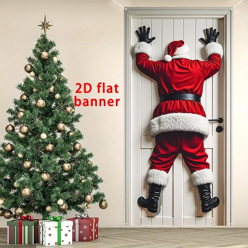 Happy Christmas Door Banner Fun Santa Porch Cover Durable Holiday Decoration