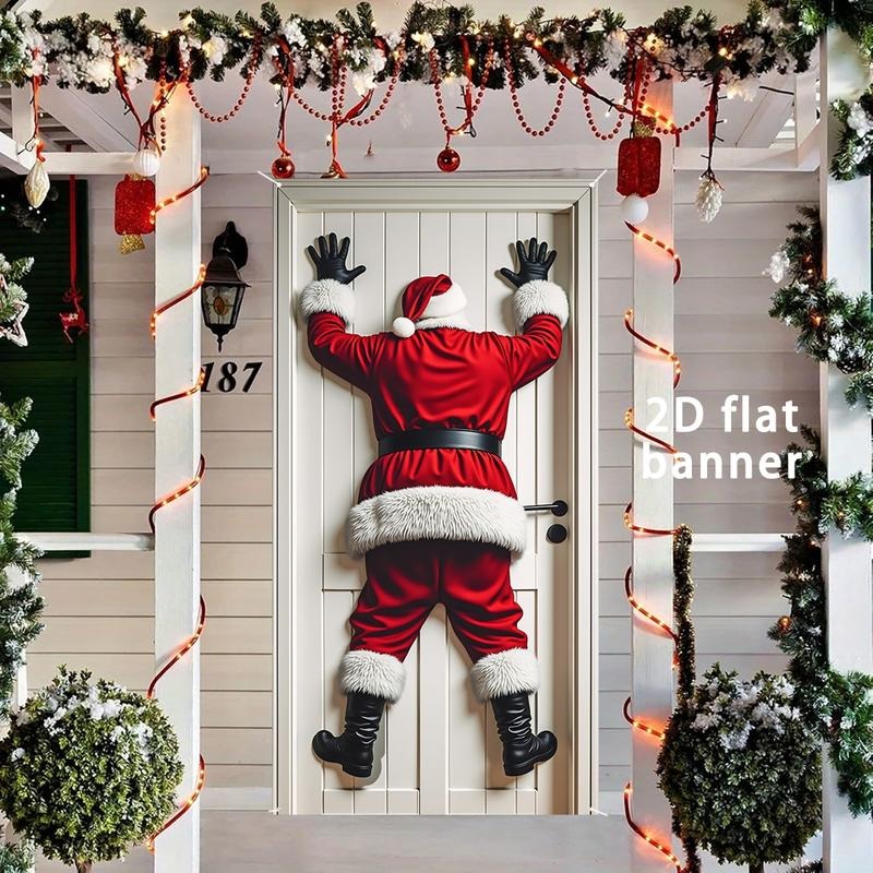 Happy Christmas Door Banner Fun Santa Porch Cover Durable Holiday Decoration