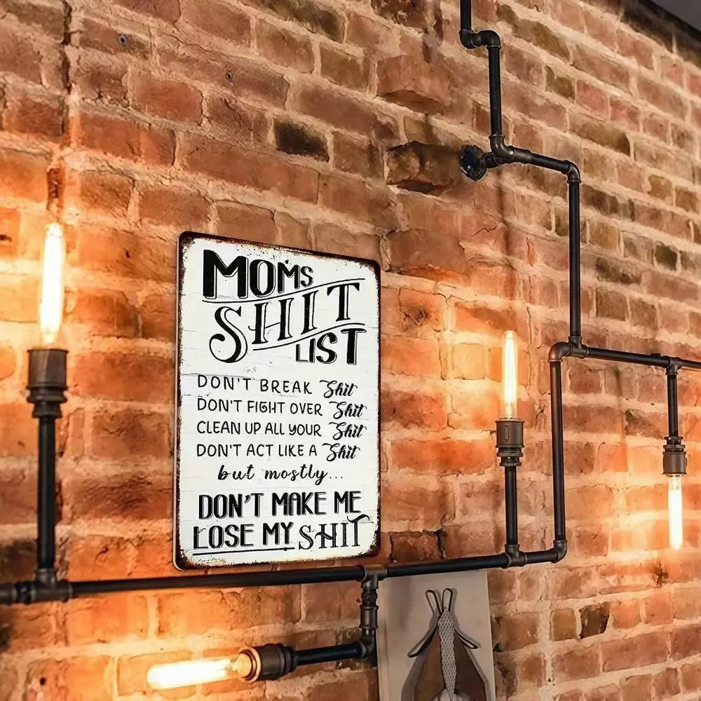 Mom’s Shit List" Funny Metal Sign – Sarcastic Kitchen Decor & Relatable Gift for Mom