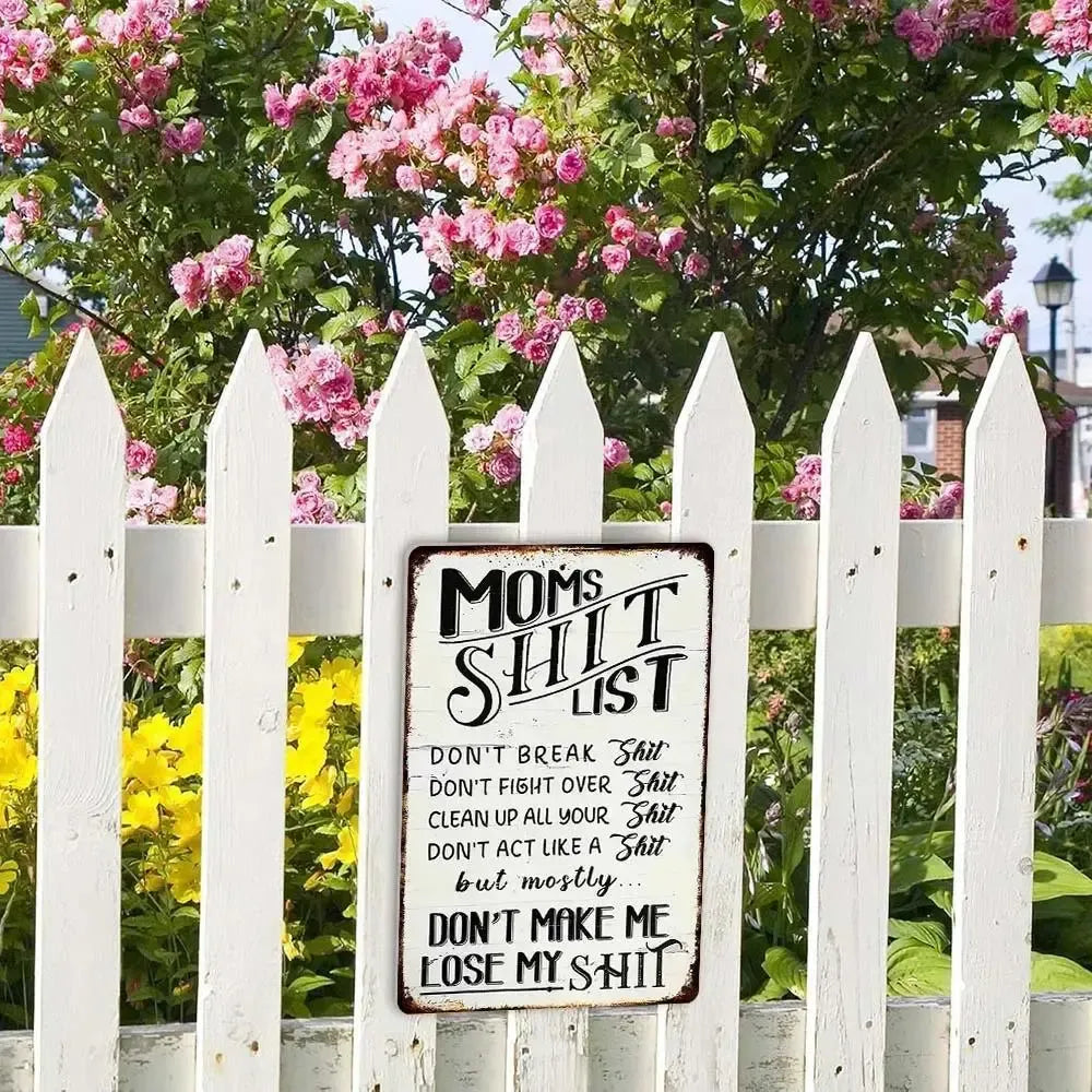 Mom’s Shit List" Funny Metal Sign – Sarcastic Kitchen Decor & Relatable Gift for Mom