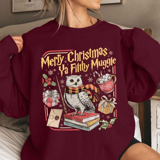 Merry Christmas Ya Filthy Muggle Wizard Holiday Owl T-Shirt / Sweatshirt / Hoodie