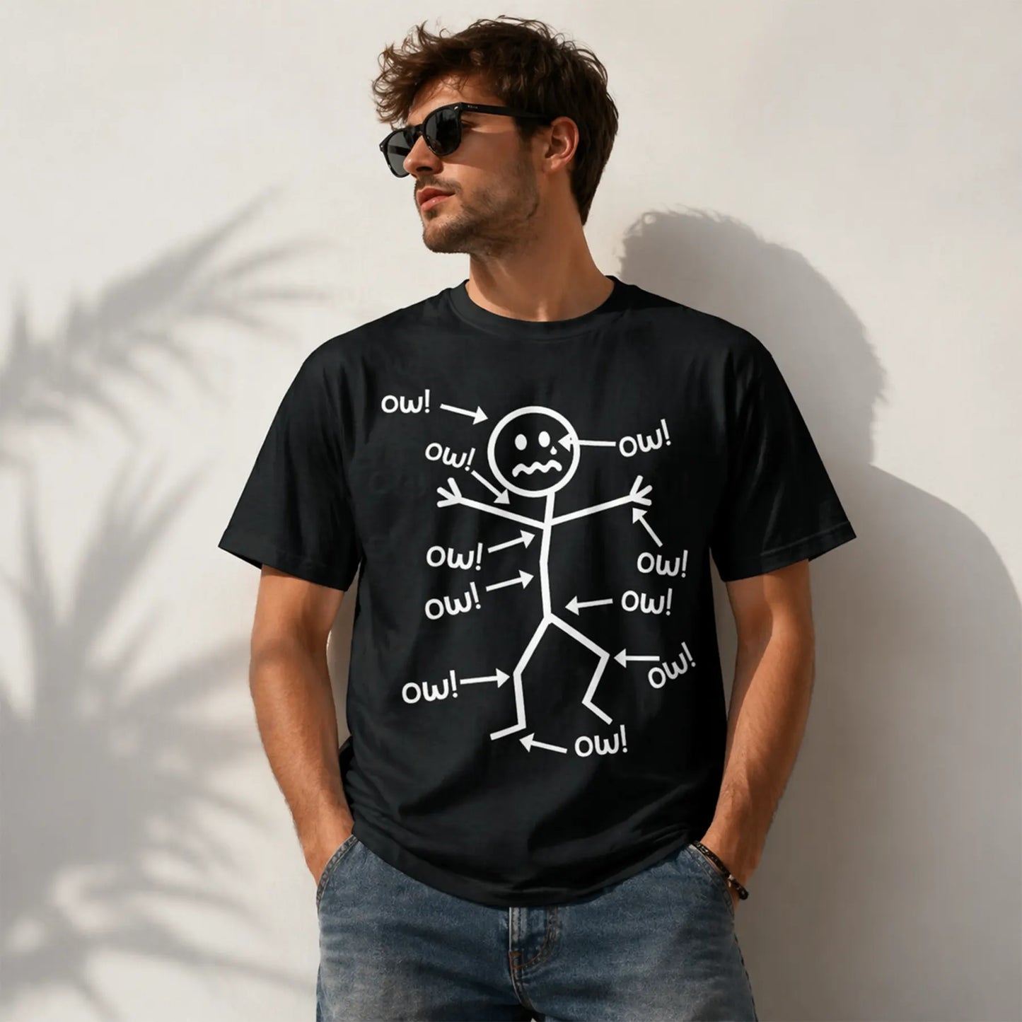Humorous Chronic Pain Awareness Ow Ow Ow Stick Figure Funny T-Shirt / Sweatshirt / Hoodie