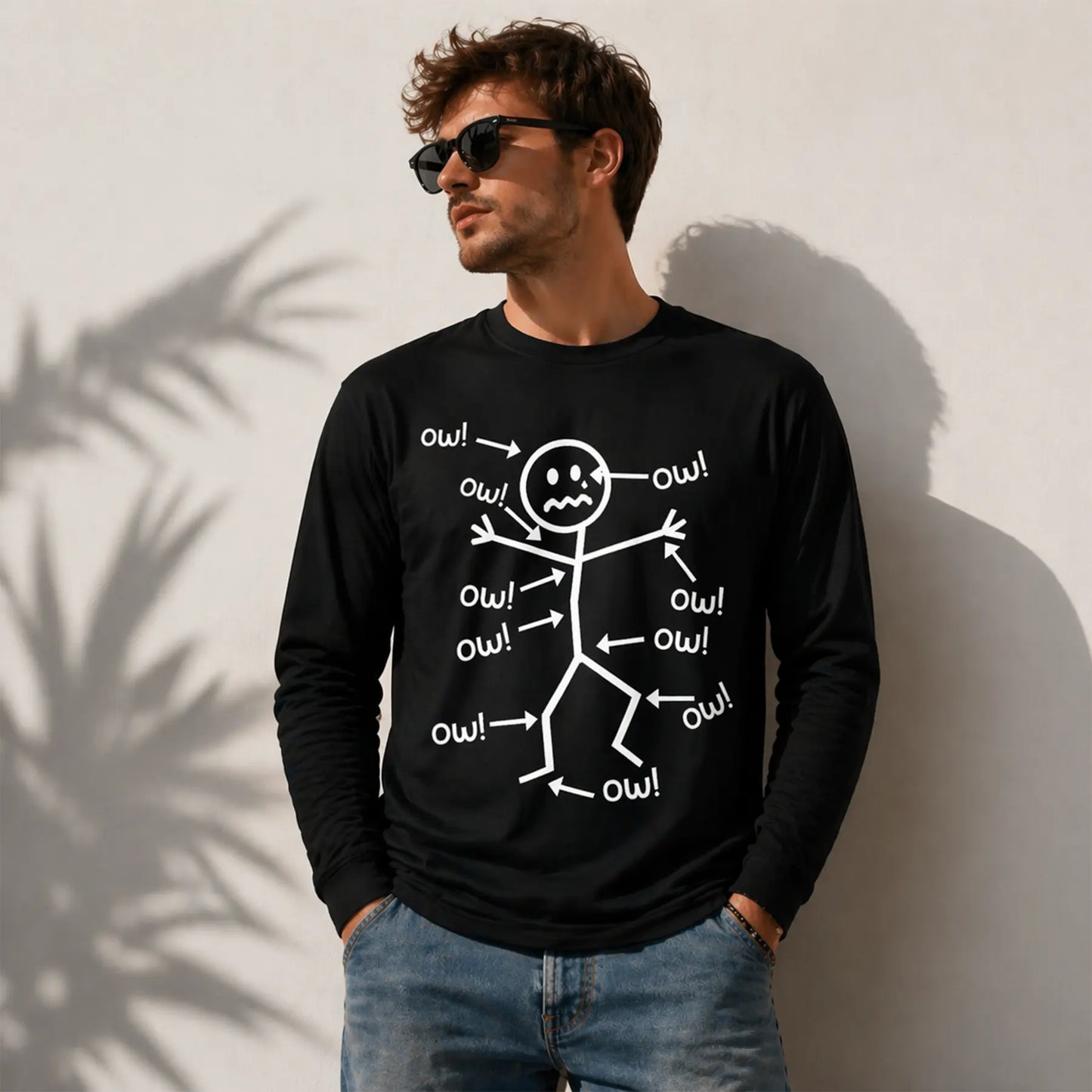Humorous Chronic Pain Awareness Ow Ow Ow Stick Figure Funny T-Shirt / Sweatshirt / Hoodie